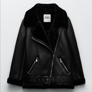 Zara Double-Faced Faux Shearling Moto Jacket, Sz XS